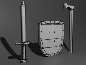 simple sword-shield-axe game 3D Model
