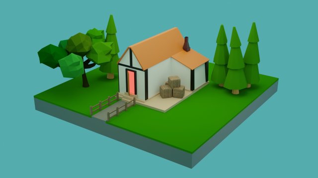 low-poly house low-poly Model 3D .c4d .max .obj .3ds .fbx .stl .blend