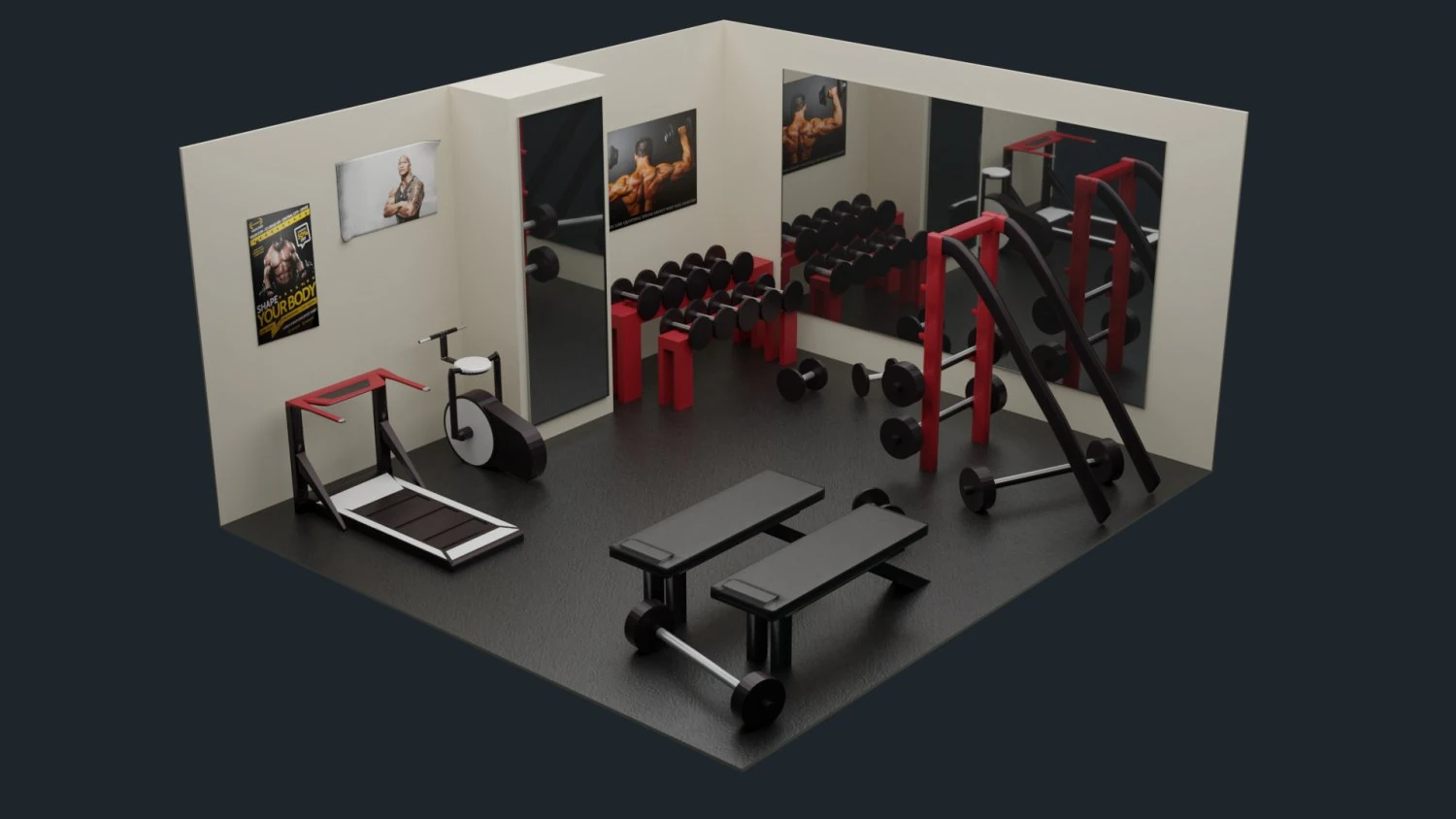 low-poly gym - fitness hall low-poly 3D Model .c4d .max .obj .3ds .fbx .stl .blend