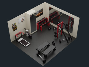 low-poly gym - fitness hall low-poly Model 3D
