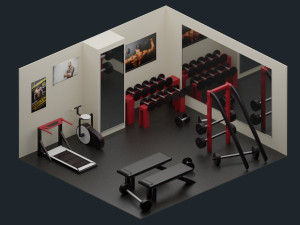 low-poly gym - fitness hall low-poly Model 3D