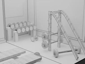 low-poly gym - fitness hall low-poly 3D Model