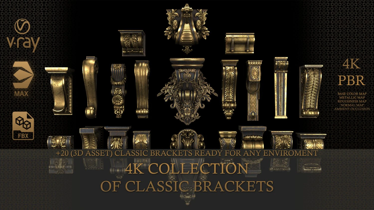 4k classical bracket 3D Model .c4d .max .obj .3ds .fbx .stl .blend 