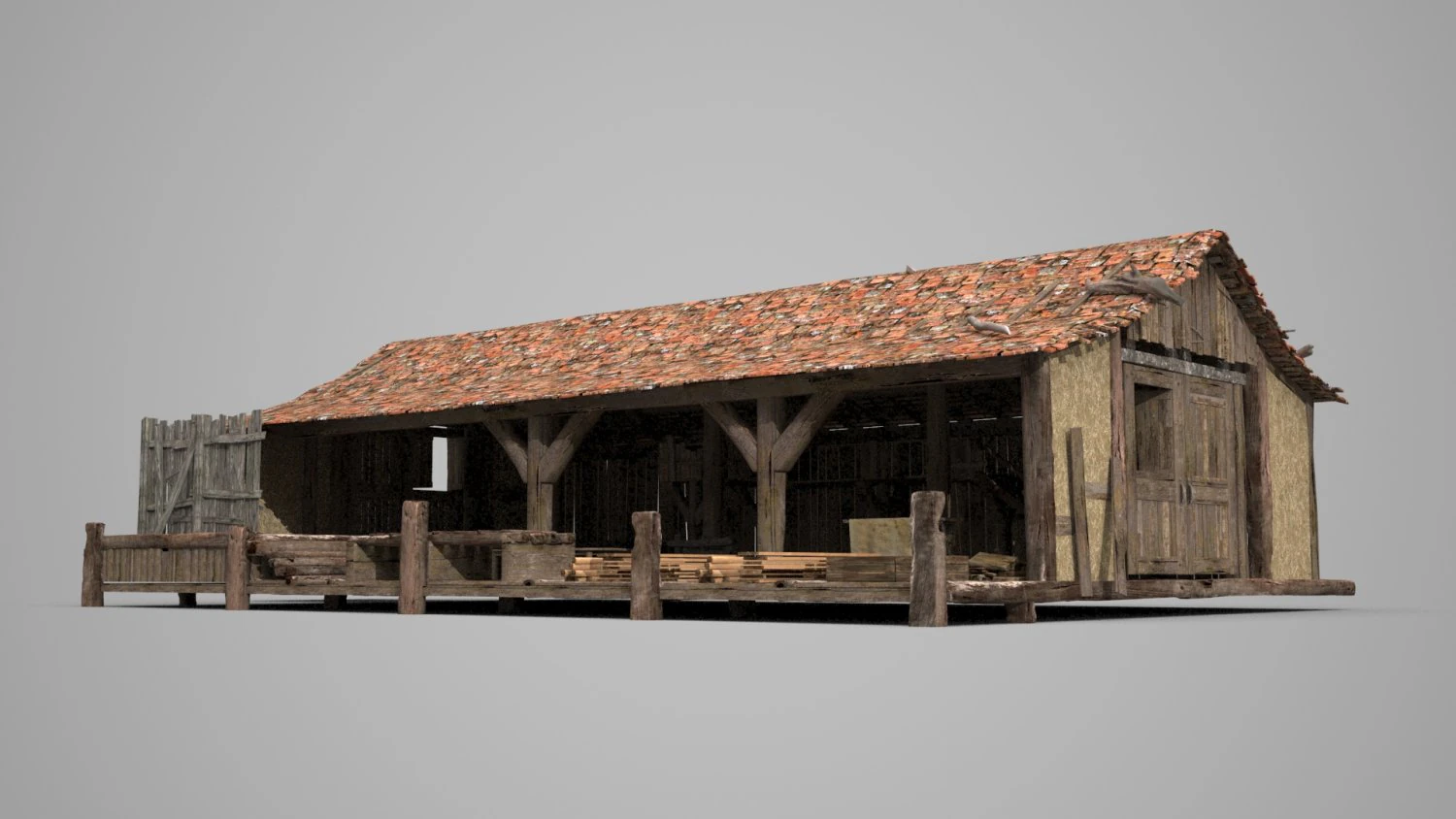 ancient red tile pergola model 3d 3D Model .c4d .max .obj .3ds .fbx .stl .blend