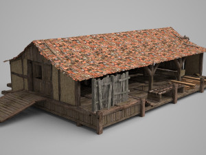 ancient red tile pergola model 3d Model 3D