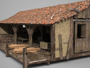 ancient red tile pergola model 3d Model 3D