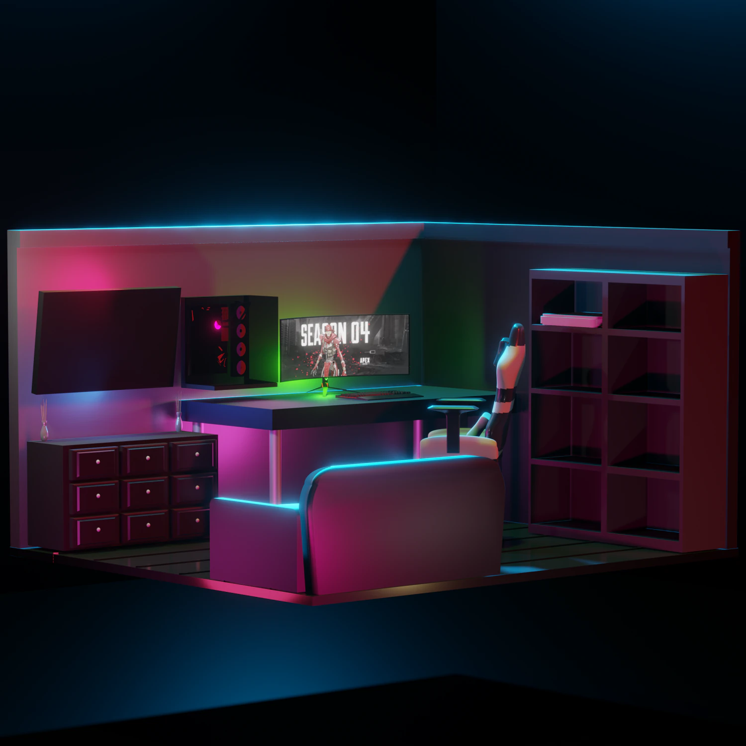 gaming room with lighting 3D Model .c4d .max .obj .3ds .fbx .stl .blend 