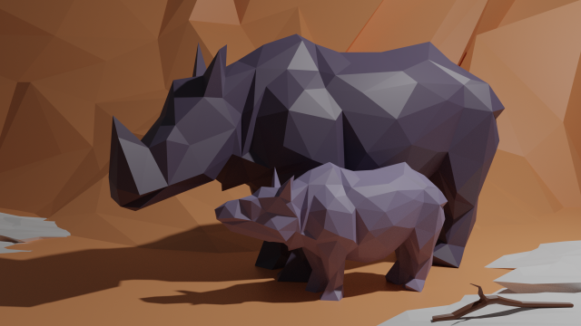 low poly rhino with baby 3D Model .c4d .max .obj .3ds .fbx .stl .blend
