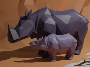 low poly rhino with baby 3Dモデル