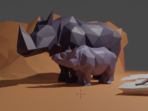 low poly rhino with baby 3D Model