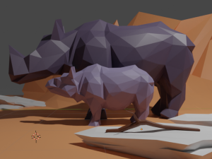 low poly rhino with baby 3D Model