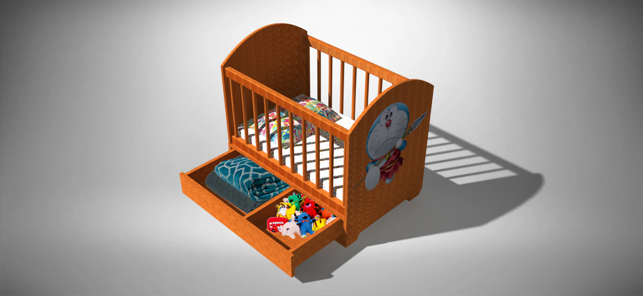 wooden baby crib 3D Model .c4d .max .obj .3ds .fbx .stl .blend 