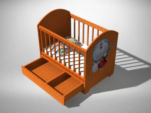wooden baby crib 3D Model