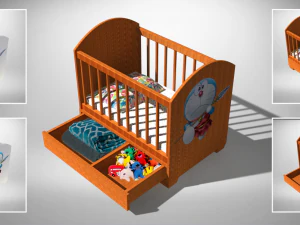 wooden baby crib 3D Model