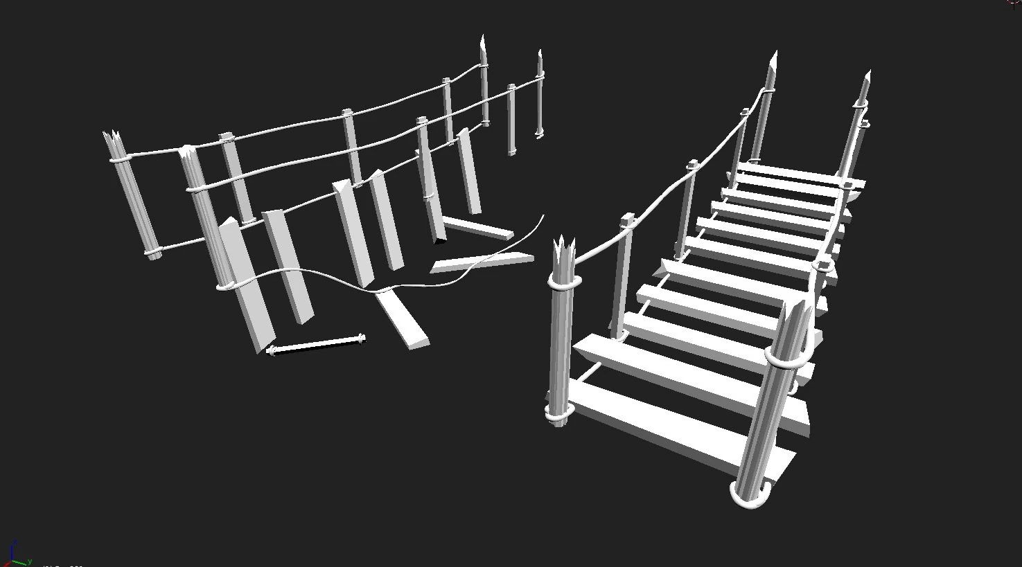 bridge and destroyed bridge 3D Model .c4d .max .obj .3ds .fbx .stl .blend 