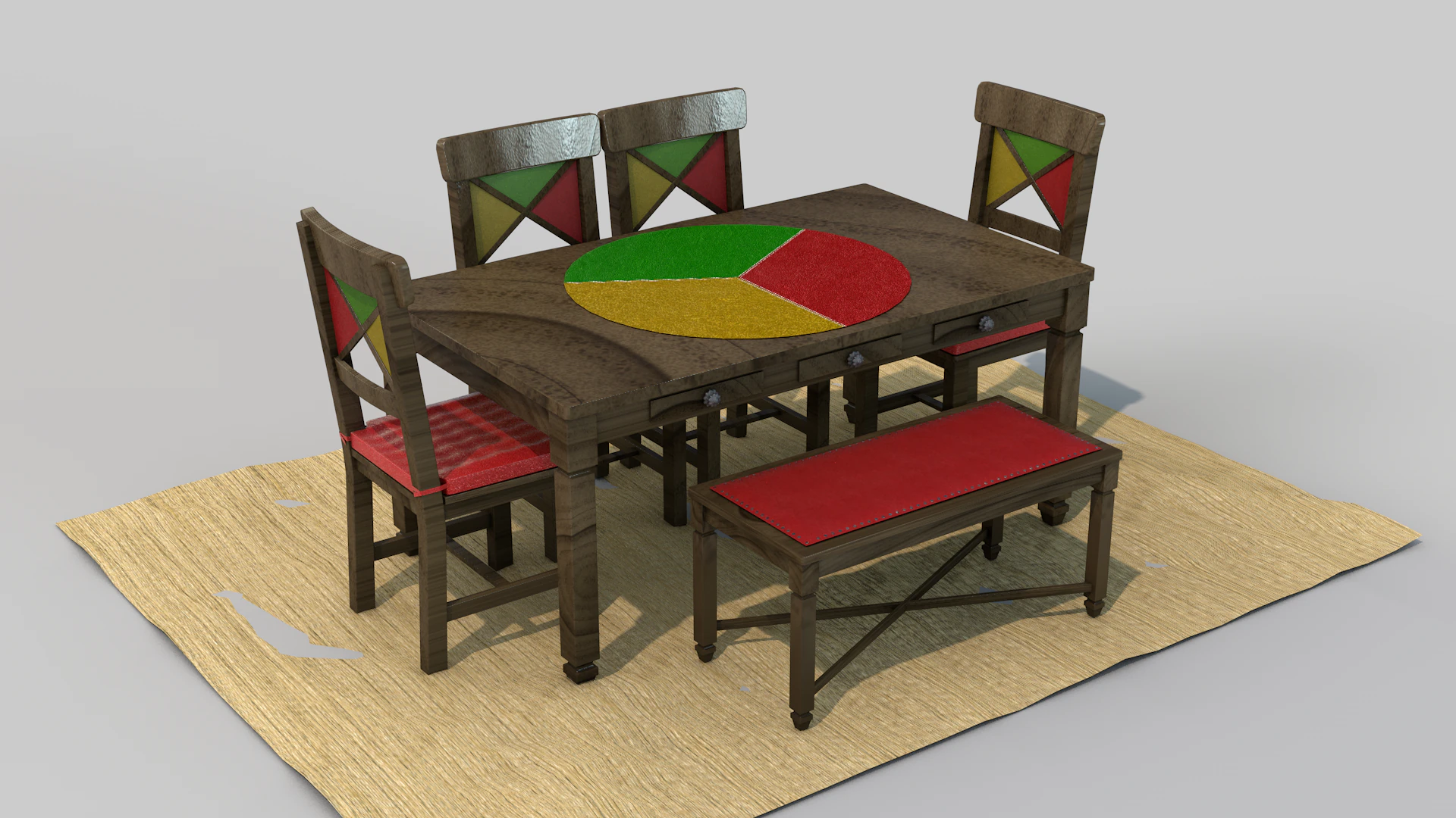 Rustic Dining Table alegro 3D Model .c4d .max .obj .3ds .fbx .stl .blend