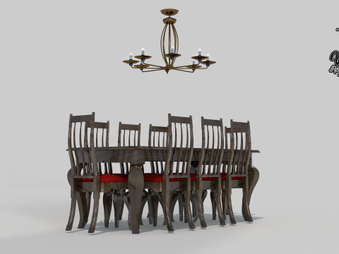 50s dining table 8 chairs 3D Model