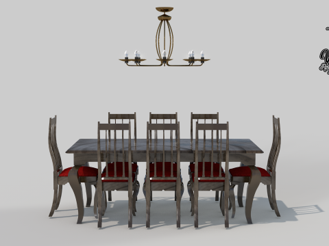 50s dining table 8 chairs 3D Model