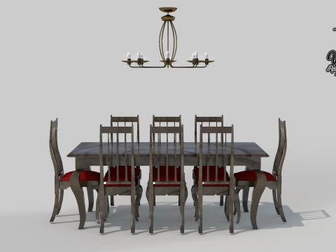 50s dining table 8 chairs 3D Model