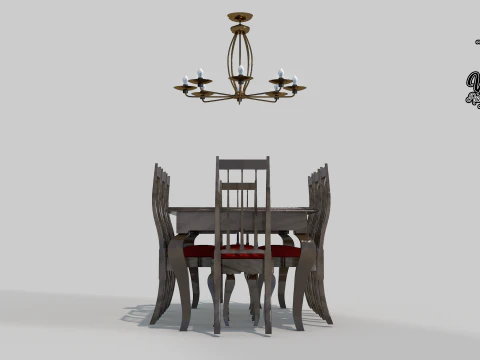 50s dining table 8 chairs 3D Model