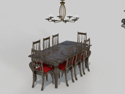 50s dining table 8 chairs 3D Model