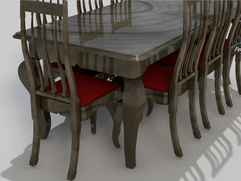 50s dining table 8 chairs 3D Model