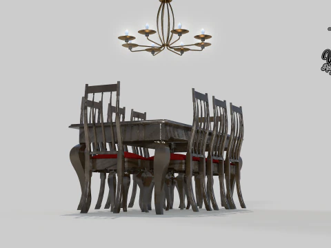 50s dining table 8 chairs 3D Model