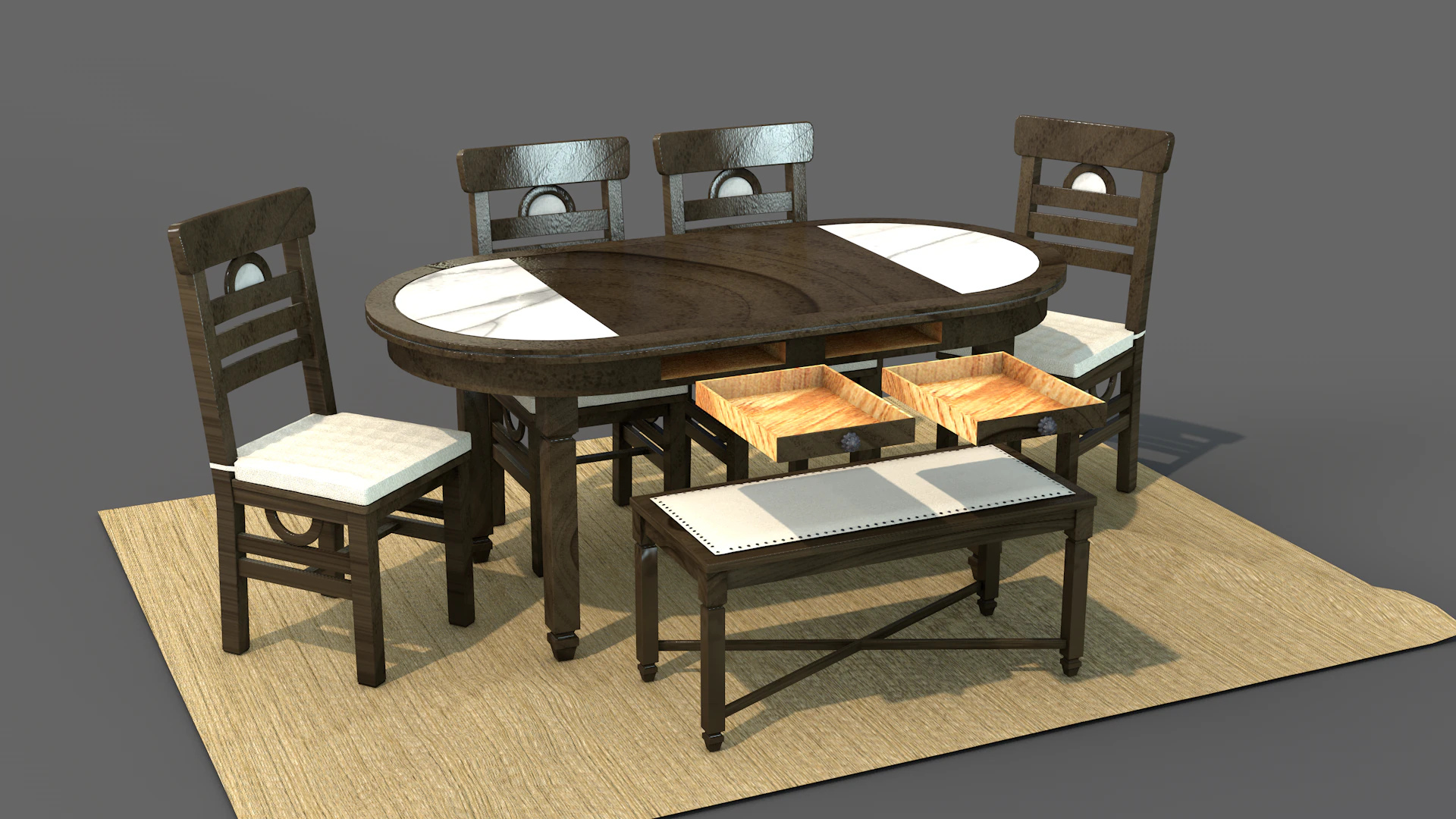 Mesa de Jantar Rstica Moon Modelo 3D .c4d .max .obj .3ds .fbx .stl .blend 