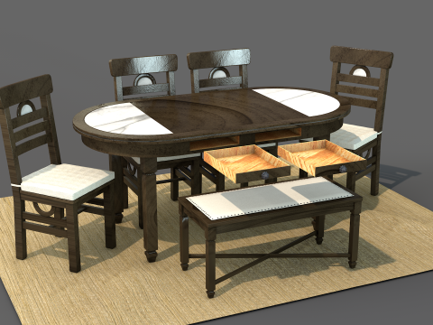Mesa de Jantar Rstica Moon Modelo 3D