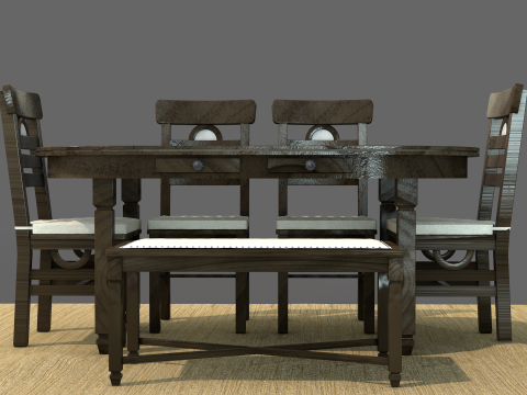 Mesa de Jantar Rstica Moon 3D Model