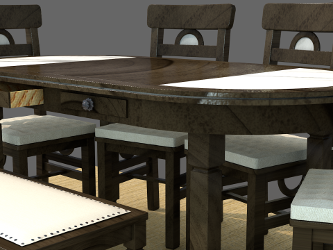 Mesa de Jantar Rstica Moon 3D Model