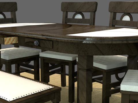 Mesa de Jantar Rstica Moon Modelo 3D