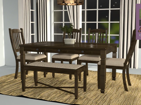 Mesa de jantar r&uacute;stica Modelo 3D