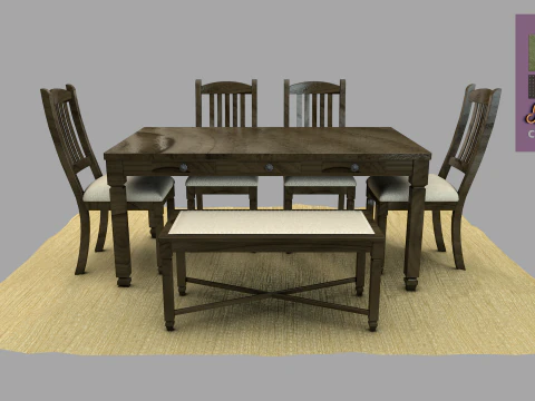 Mesa de jantar r&uacute;stica Modelo 3D
