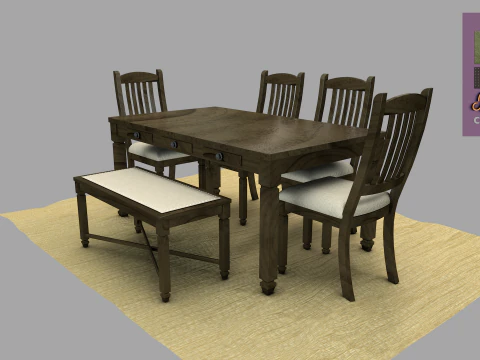 Mesa de jantar r&uacute;stica Modelo 3D