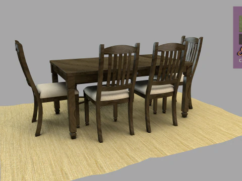 Mesa de jantar r&uacute;stica Modelo 3D