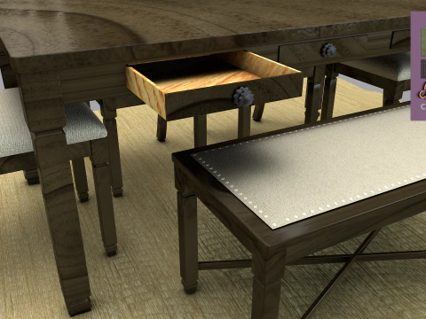 Mesa de jantar r&uacute;stica Modelo 3D
