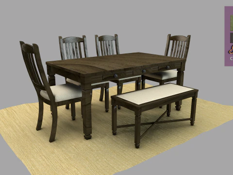 Mesa de jantar r&uacute;stica Modelo 3D