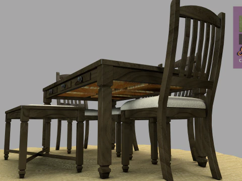 Mesa de jantar r&uacute;stica Modelo 3D