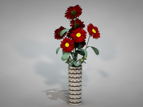 Flor Crisntemo Vermelho Modelo 3D