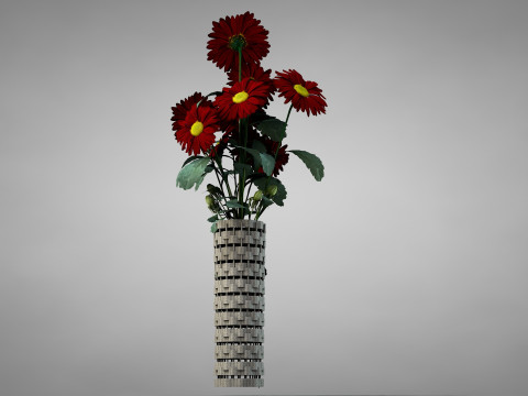 Flor Crisntemo Vermelho Modelo 3D