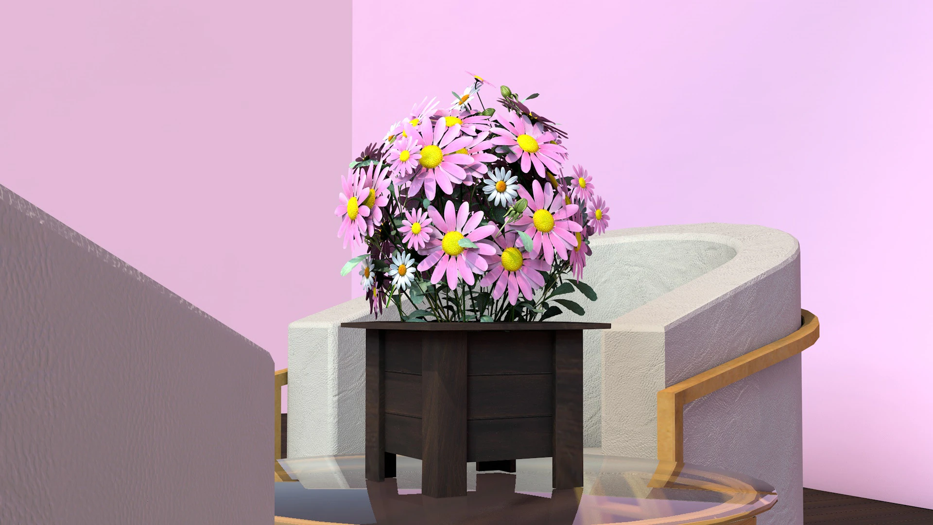 Vaso Flores Margaridas Rosas Modelo 3D .c4d .max .obj .3ds .fbx .stl .blend 