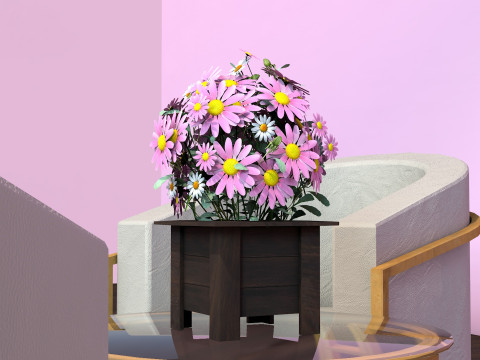 Vaso Flores Margaridas Rosas 3D Model