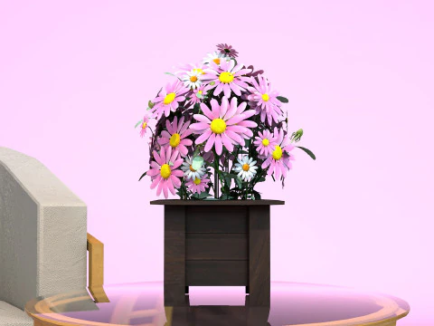 Vaso Flores Margaridas Rosas Modelo 3D