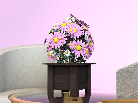 Vaso Flores Margaridas Rosas 3D Model