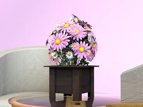 Vaso Flores Margaridas Rosas Modelo 3D