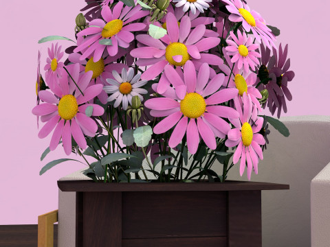 Vaso Flores Margaridas Rosas 3D Model