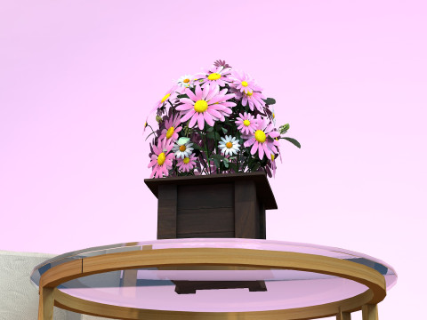 Vaso Flores Margaridas Rosas 3D Model