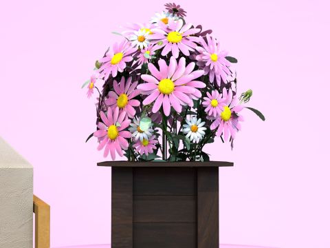 Vaso Flores Margaridas Rosas 3D Model