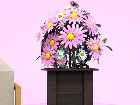 Vaso Flores Margaridas Rosas Modelo 3D